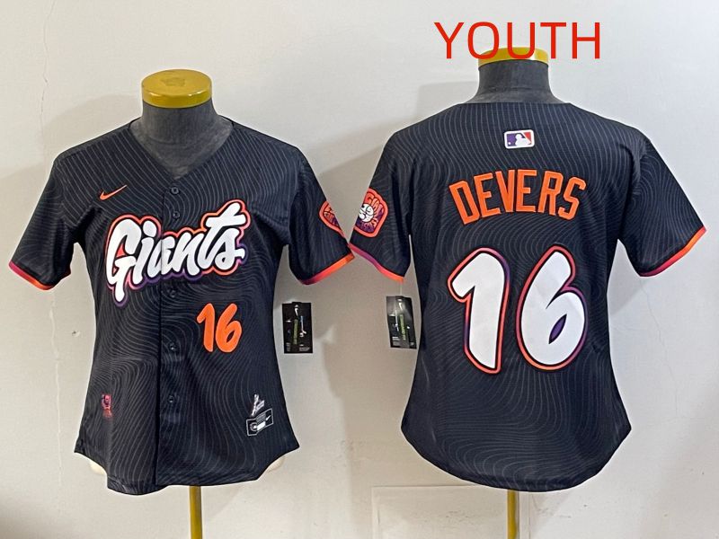 Youth 2025 San Francisco Giants #16 Devers Black Joint Name Nike MLB Jersey style 02